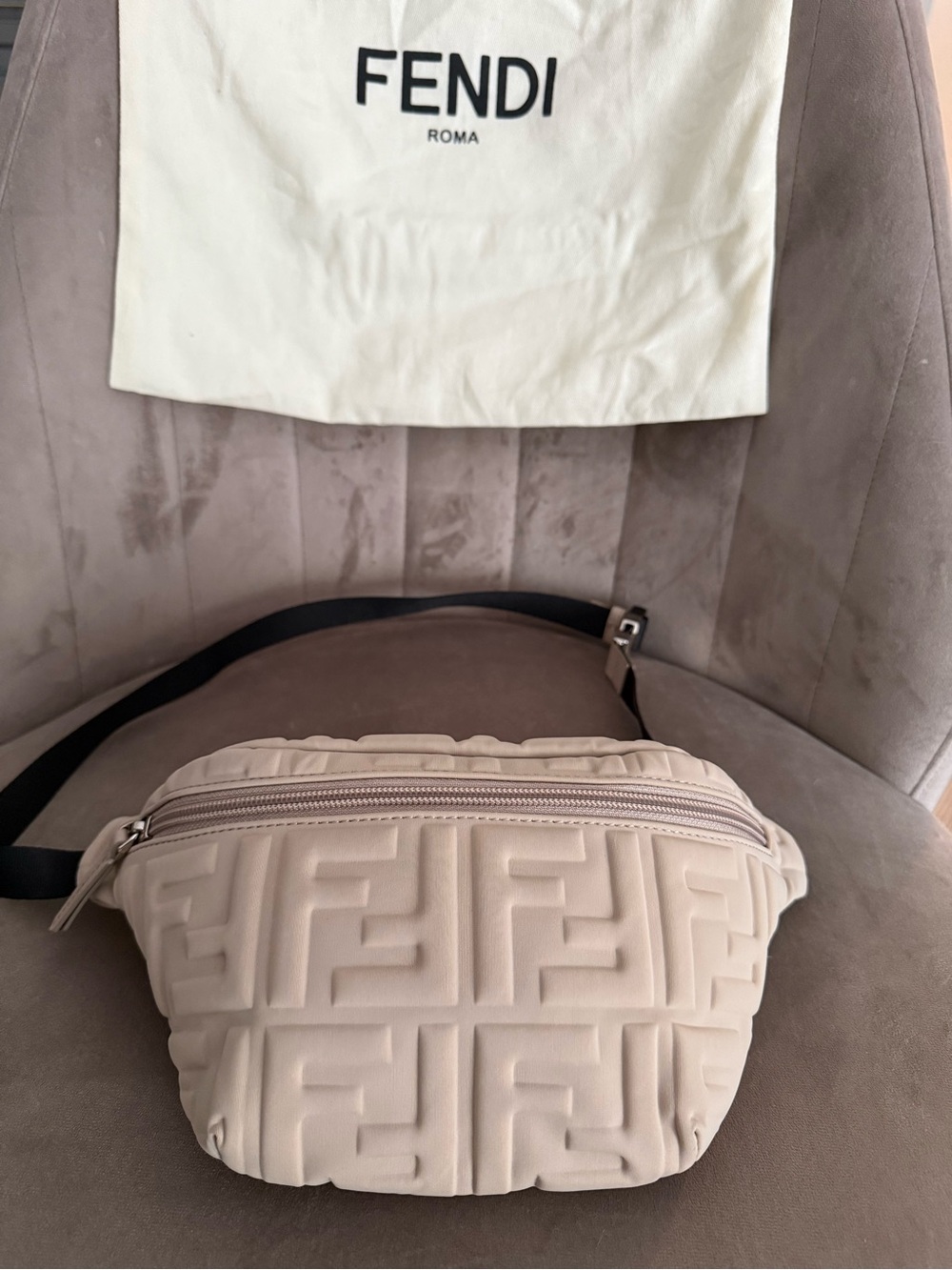 Fendi Cream Embossed FF Crossbody Belt Bag